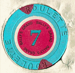 Blue. 2 dark red insets. Blue 7 on a red inlay.