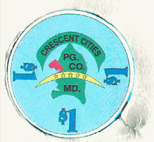 Crescent Cities. Blue. 3 dark blue $1. signs. Chipco.