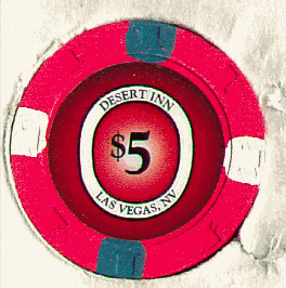 Red. 2 white, blue insets. Black $5 in white circle on red inlay.