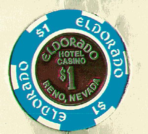 $1 Eldorado. Blue. 6 white insets. Metal center.