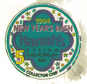 $5 Harrah's 1994 New Year's Bash. Chipco.