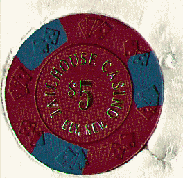 Dark red. 3 blue insets. Gold hot stamp. Cardsuits & dice.