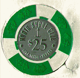 Green. 3 white insets. Cardsuits & dice. metal center