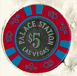Red. 6 blue insets. Cardsuits & dice. metal center.