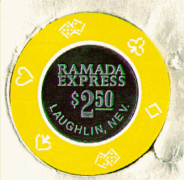 Yellow. Cardsuits and dice. metal center.