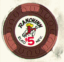 Dark brown. 3 brown insets. Red $5. Horseshoes
