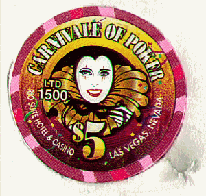 $5. Carnival of Poker. Mardi Gras face.